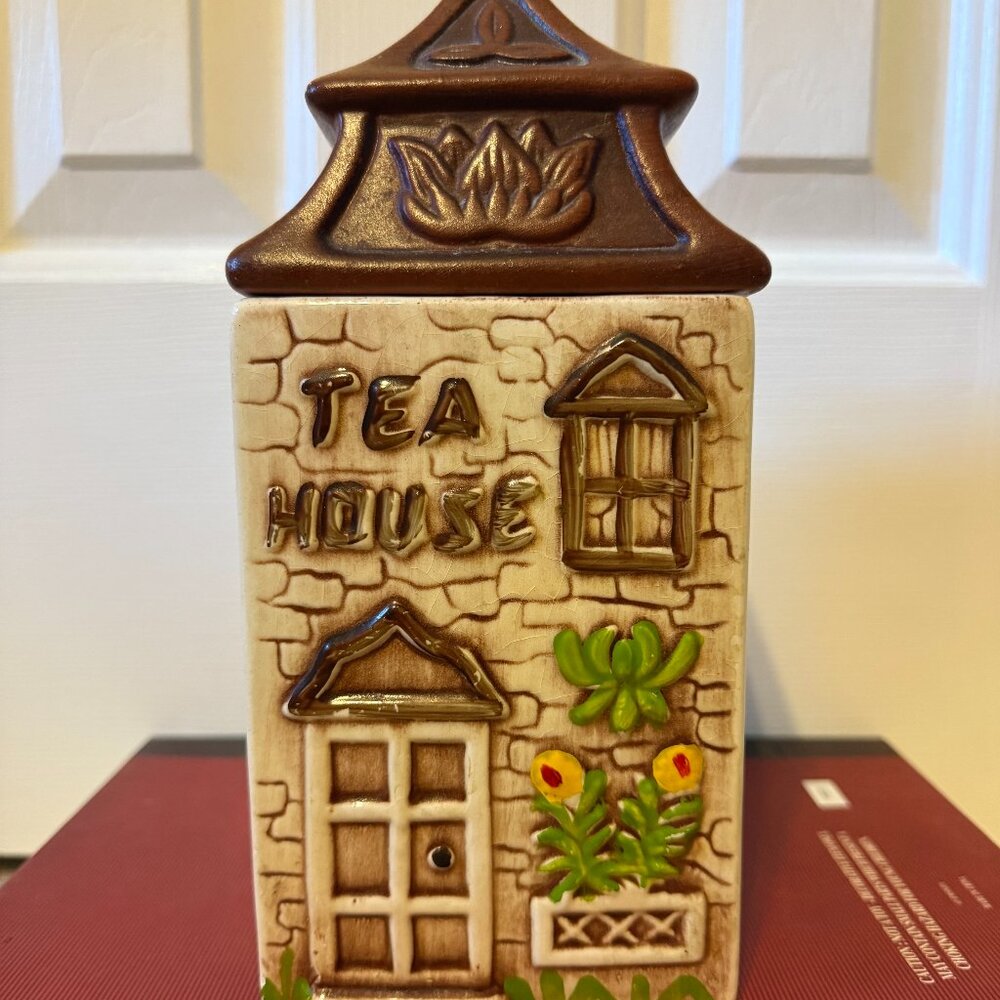 Vintage 1977 Judy of California Ceramic Tea House Tea Bag Container